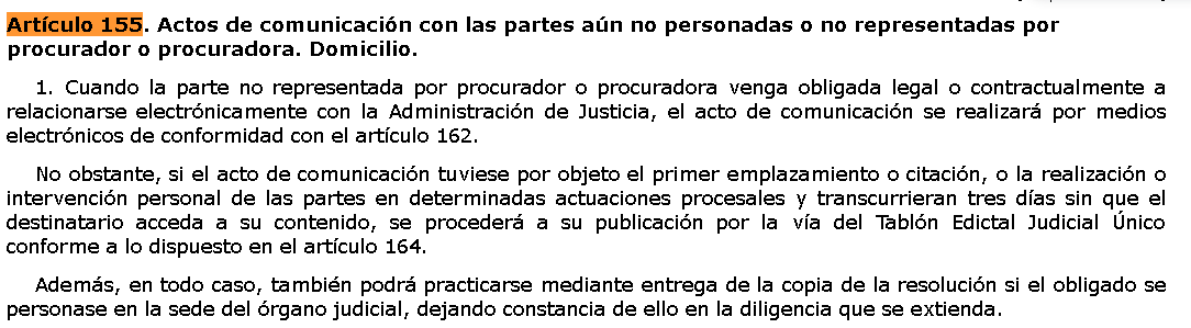 nueva ley 155 notificación electronica judicial